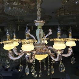 Lampadario a sospensione europeo in lega di zinco con imitazione di giada e cristallo