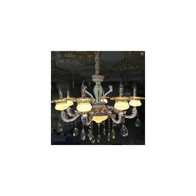 Lampadario a sospensione europeo in lega di zinco con imitazione di giada e cristallo