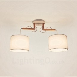 Lampada a sospensione in legno chiaro con paralume in tessuto 72 x 42 cm