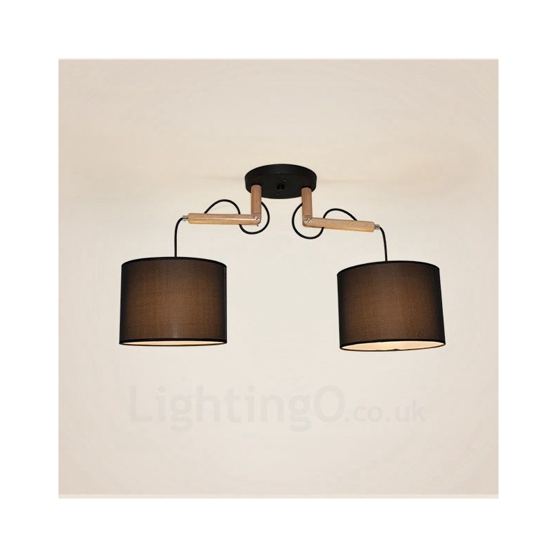 Lampada a sospensione in legno chiaro con paralume in tessuto 72 x 42 cm