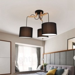 Lampada a sospensione contemporanea in legno a 3 luci con paralume in tessuto 72 x 42 cm