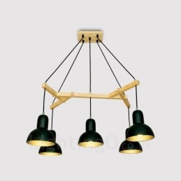 Lampada a sospensione moderna in legno a 5 luci con paralume in ferro 64 x 61 cm