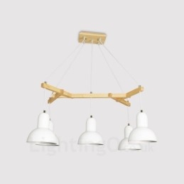Lampada a sospensione moderna in legno a 5 luci con paralume in ferro 64 x 61 cm