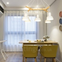 Lampada a sospensione moderna in legno a 5 luci con paralume in ferro 64 x 61 cm