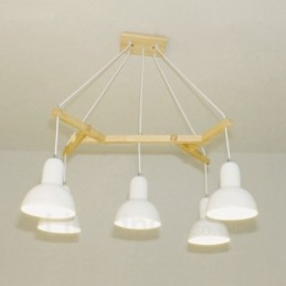 Lampada a sospensione moderna in legno a 5 luci con paralume in ferro 64 x 61 cm