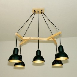 Lampada a sospensione moderna in legno a 5 luci con paralume in ferro 64 x 61 cm