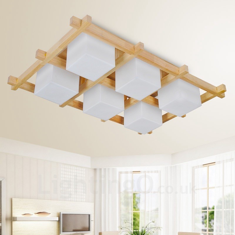 Plafoniera moderna nordica a 6 luci con paralumi in vetro 52 x 73,5 x H16 cm