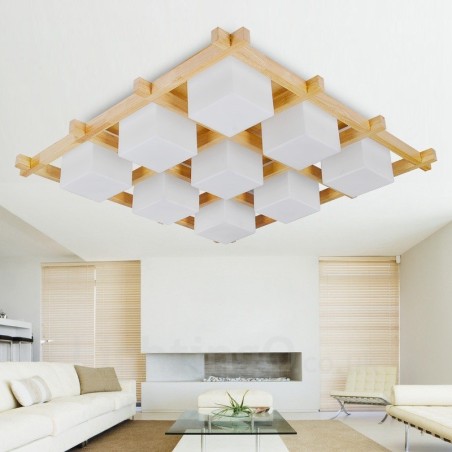 Plafoniera moderna contemporanea nordica 9 luci con paralume in vetro 73,5 x 73,5 x H16 cm