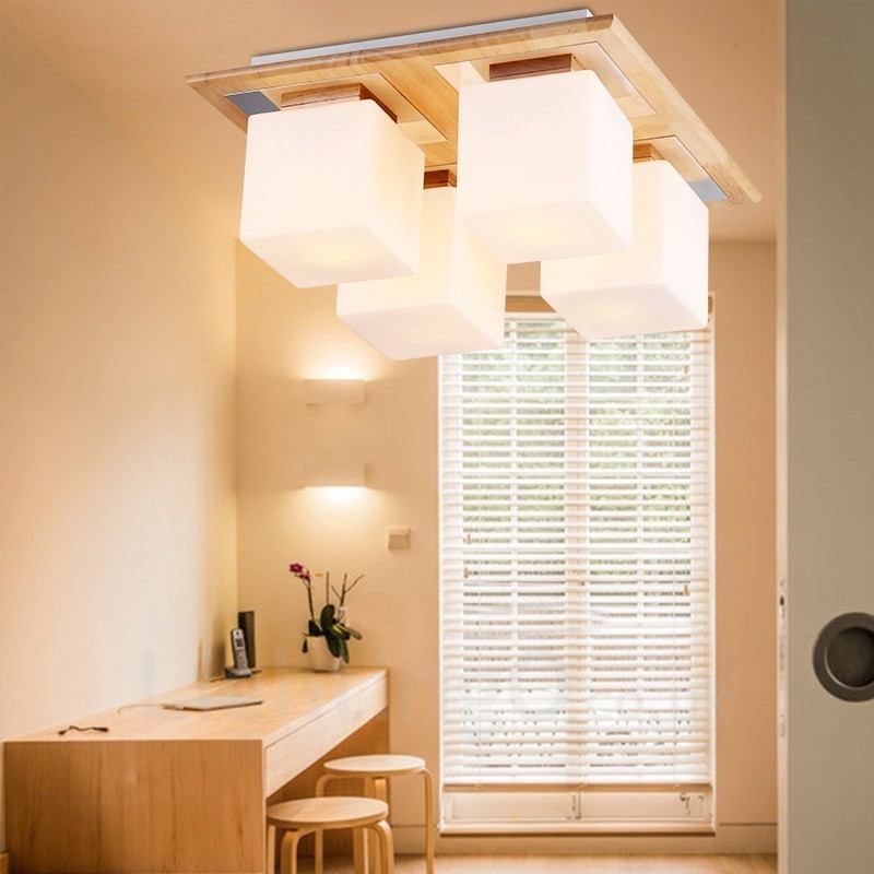 Plafoniera da soffitto moderna contemporanea 4 luci con paralume in vetro