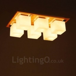 Plafoniera moderna a filo 6 luci con paralume in vetro 40 x 60 x H20 cm