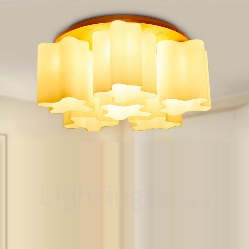 Plafoniera moderna a filo 6 luci con paralumi in vetro 550 x 250 mm