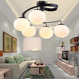 Lampada a sospensione moderna contemporanea in metallo bianco e vetro bianco, 5 luci E26/E27