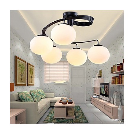 Lampada a sospensione moderna contemporanea in metallo bianco e vetro bianco, 5 luci E26/E27