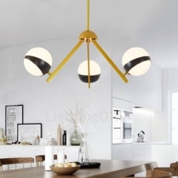 Lampadario a soffitto nordico moderno a 3 luci con paralume in vetro a sfera bianco e nero 65x35 cm