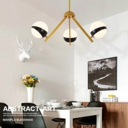 Lampadario a soffitto nordico moderno a 3 luci con paralume in vetro a sfera bianco e nero 65x35 cm
