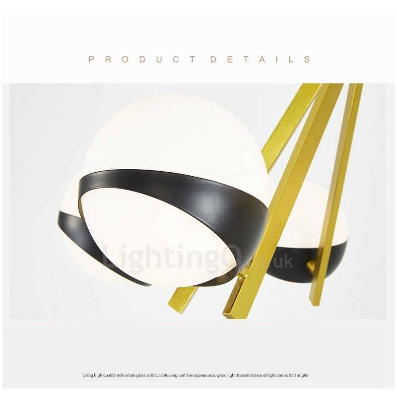 Lampadario nordico moderno e contemporaneo a 6 luci con paralumi in vetro sferici bianco e nero 75x40 cm