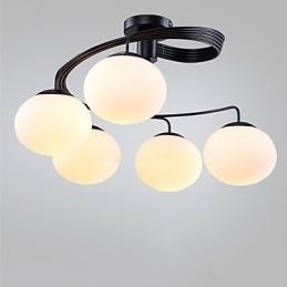 Lampada a sospensione moderna contemporanea in metallo bianco e vetro bianco, 5 luci E26/E27