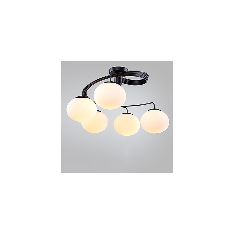 Lampada a sospensione moderna contemporanea in metallo bianco e vetro bianco, 5 luci E26/E27