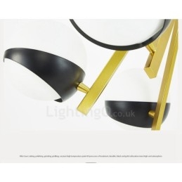 Lampadario nordico moderno e contemporaneo a 6 luci con paralumi in vetro sferici bianco e nero 75x40 cm