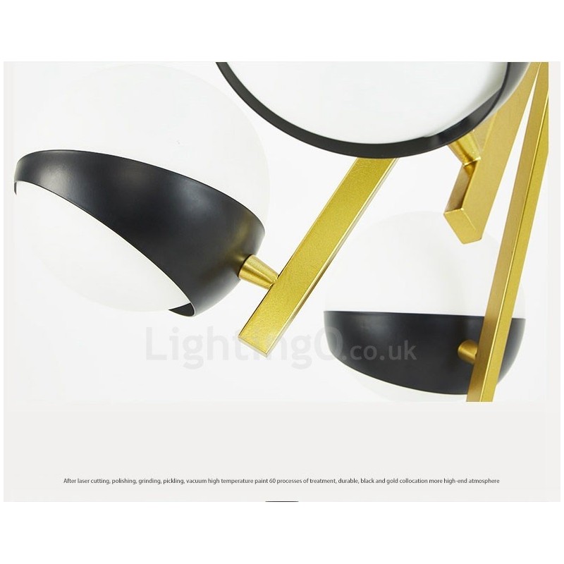 Lampadario nordico moderno e contemporaneo a 6 luci con paralumi in vetro sferici bianco e nero 75x40 cm