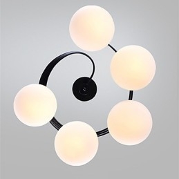 Lampada a sospensione moderna contemporanea in metallo bianco e vetro bianco, 5 luci E26/E27