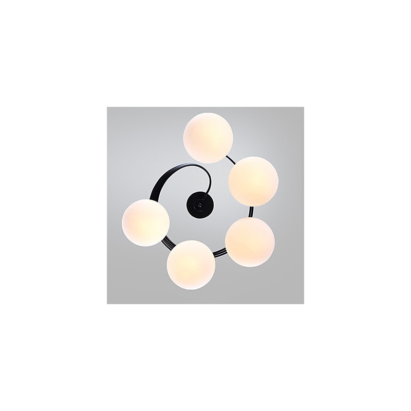 Lampada a sospensione moderna contemporanea in metallo bianco e vetro bianco, 5 luci E26/E27