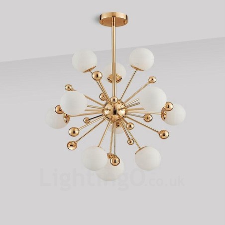 Lampadario moderno contemporaneo 11 luci placcato in rame con paralumi in vetro a sfera bianco 60x60 cm