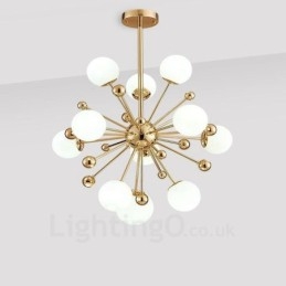 Lampadario moderno contemporaneo 11 luci placcato in rame con paralumi in vetro a sfera bianco 60x60 cm