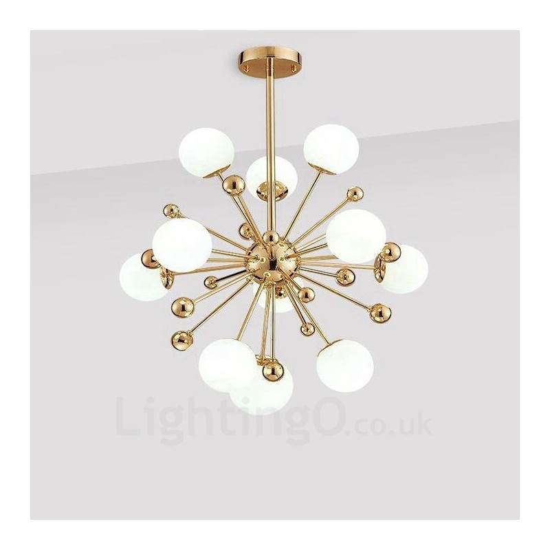 Lampadario moderno contemporaneo 11 luci placcato in rame con paralumi in vetro a sfera bianco 60x60 cm