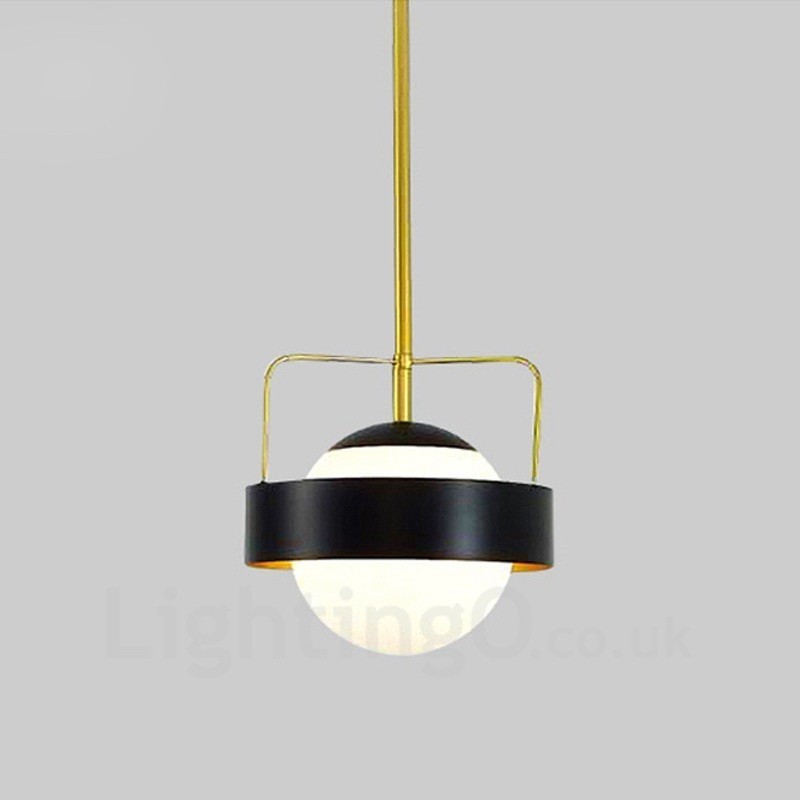 1 luce moderna contemporanea plafoniera lampada a sospensione placcata in rame con paralume in vetro a sfera bianco e nero