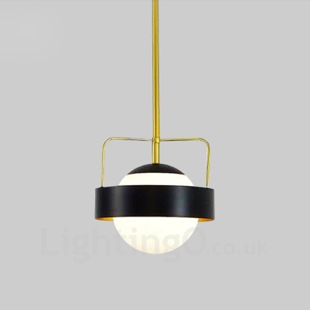 1 luce moderna contemporanea plafoniera lampada a sospensione placcata in rame con paralume in vetro a sfera bianco e nero