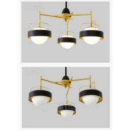 Lampadario moderno contemporaneo a 3 luci in rame con paralumi in vetro a sfera bianco e nero