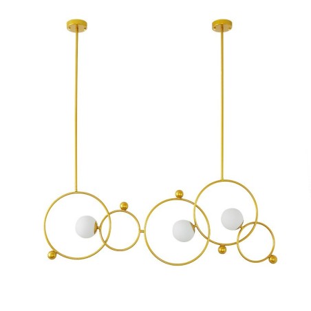 Lampadario moderno contemporaneo a 3 luci placcato rame con paralumi in vetro bianco
