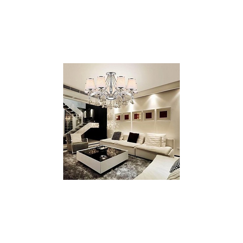 Lampadario moderno contemporaneo in metallo cromato e cristallo