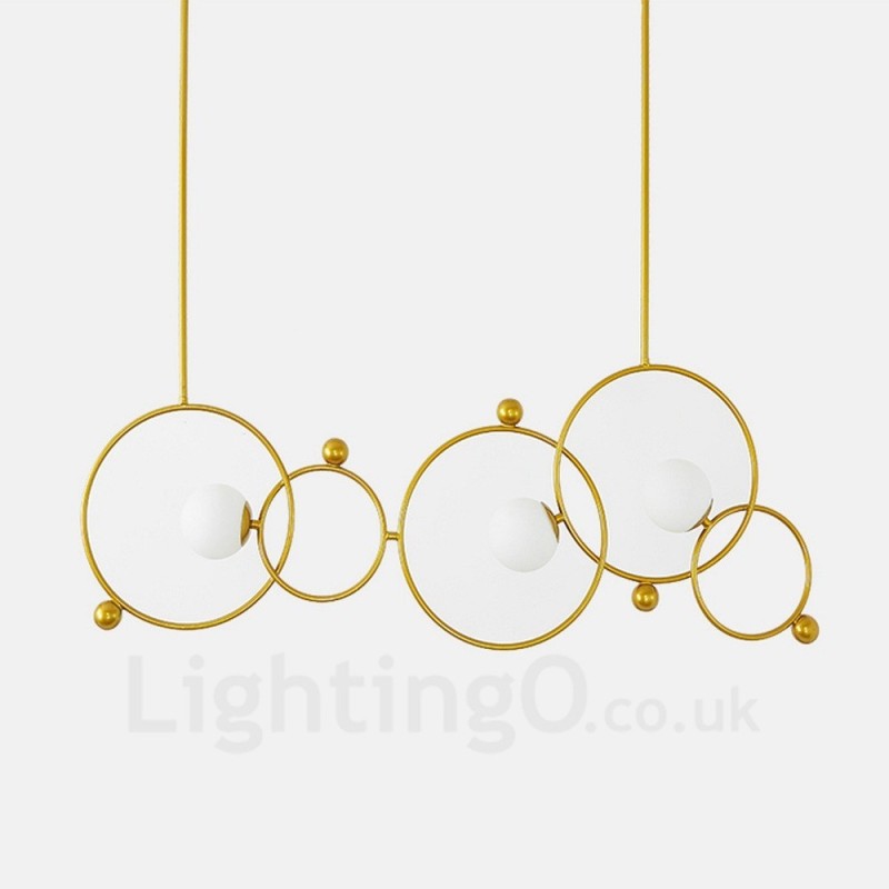 Lampadario moderno contemporaneo a 3 luci placcato rame con paralumi in vetro bianco