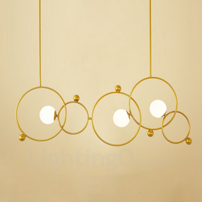 Lampadario moderno contemporaneo a 3 luci placcato rame con paralumi in vetro bianco