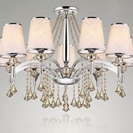 Lampadario moderno contemporaneo in metallo cromato e cristallo