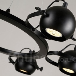 Lampada a sospensione vintage retrò in ferro nero 6 luci con paralumi a sfera in ferro nero 65x100 cm