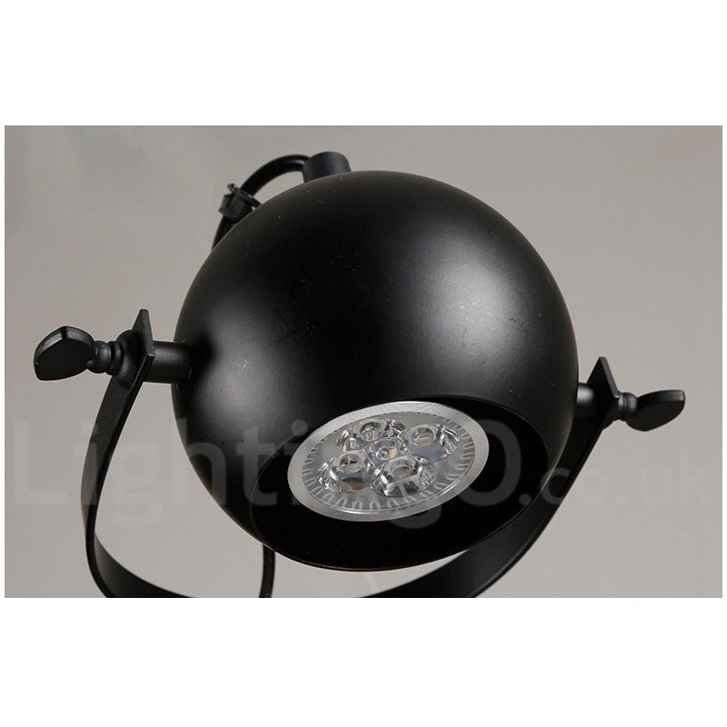 Lampada a sospensione vintage retrò in ferro nero 6 luci con paralumi a sfera in ferro nero 65x100 cm