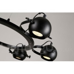Lampada a sospensione vintage retrò in ferro nero 6 luci con paralumi a sfera in ferro nero 65x100 cm