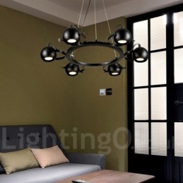Lampada a sospensione vintage retrò in ferro nero 6 luci con paralumi a sfera in ferro nero 65x100 cm