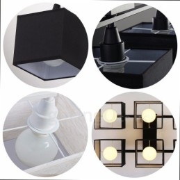 Plafoniera LED nera a filo 6 luci con paralumi in tessuto 70 x 44 x 25 cm