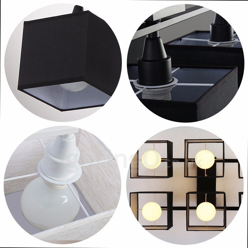 Plafoniera LED nera a filo 6 luci con paralumi in tessuto 70 x 44 x 25 cm
