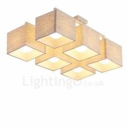 Plafoniera LED nera a filo 6 luci con paralumi in tessuto 70 x 44 x 25 cm