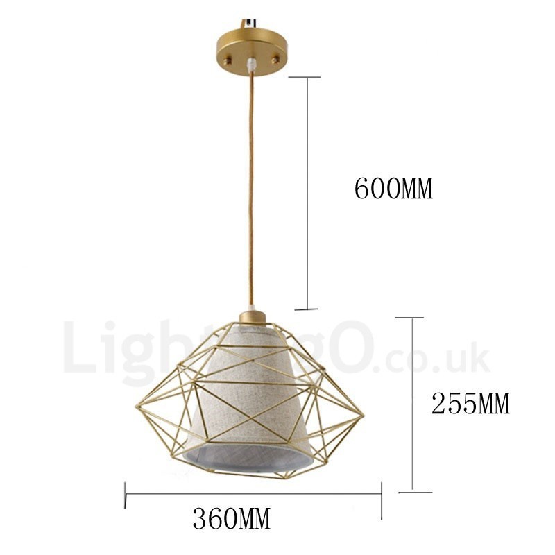 Lampada a sospensione vintage retrò in ferro nero con paralumi in tessuto 36x26 cm