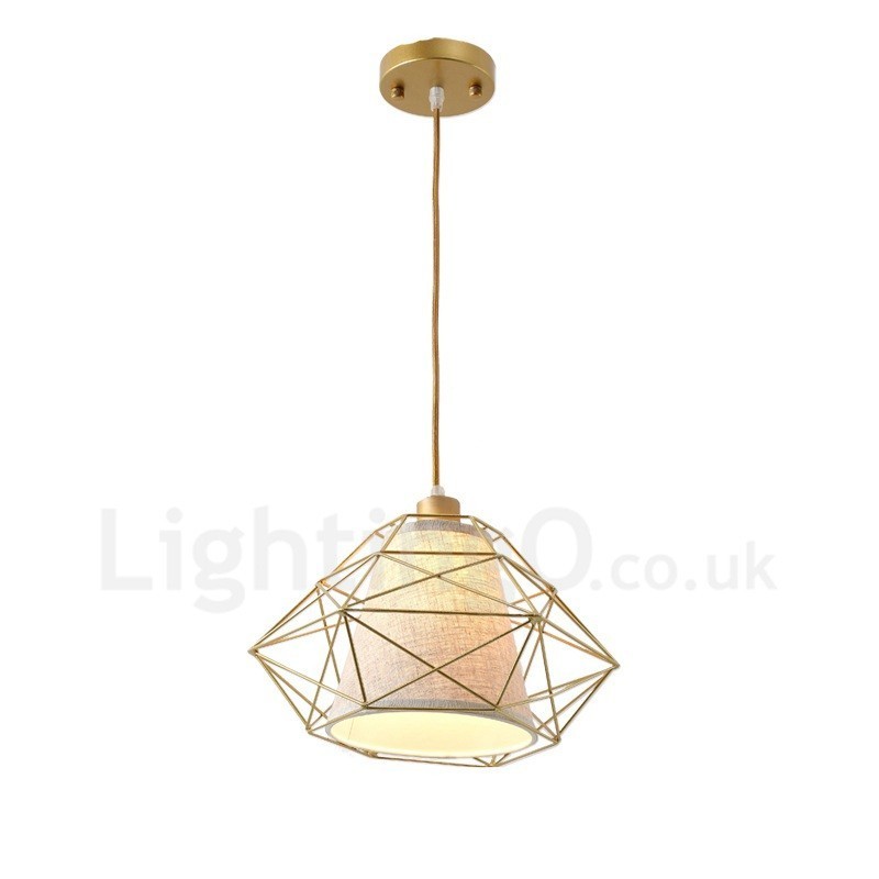 Lampada a sospensione vintage retrò in ferro nero con paralumi in tessuto 36x26 cm