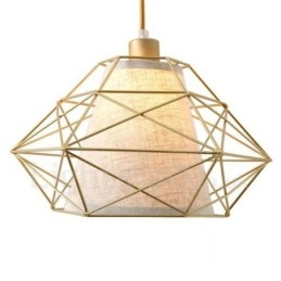 Lampada a sospensione vintage retrò in ferro nero con paralumi in tessuto 36x26 cm