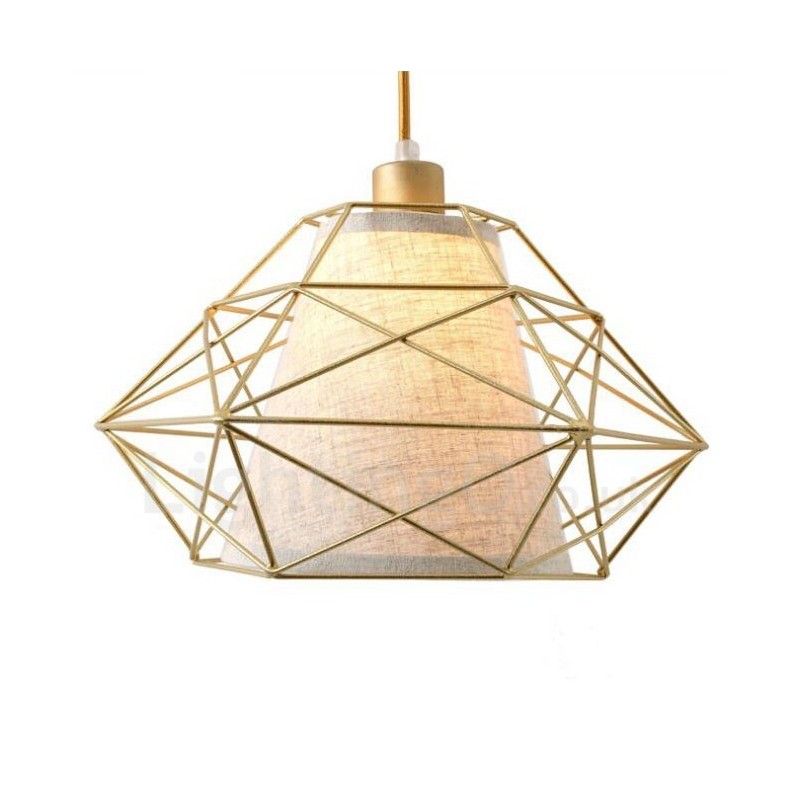 Lampada a sospensione vintage retrò in ferro nero con paralumi in tessuto 36x26 cm
