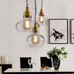 Lampadario a sospensione moderno contemporaneo mini in metallo e vetro a 3 luci