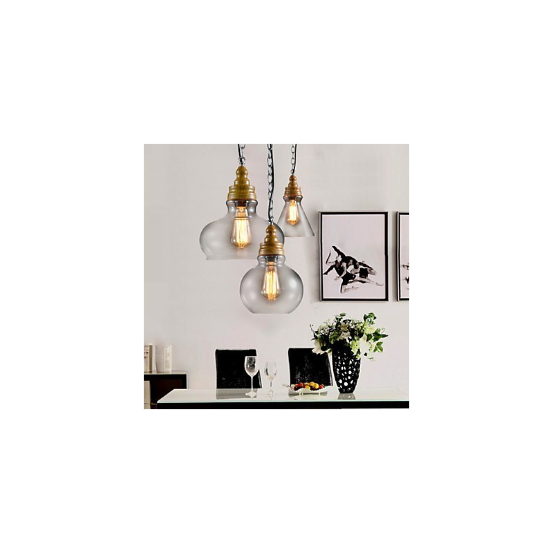 Lampadario a sospensione moderno contemporaneo mini in metallo e vetro a 3 luci